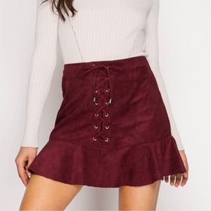 Faux suede lace up skirt